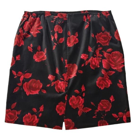 TALBOTS Woman Black Velour Velvet Red Rose Floral Lined Midi Pencl Skirt 24W - Picture 3 of 8